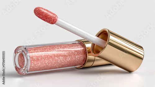 Lip oil cosmetic product mockup positioned professional showcase clean presentation on white background highlighting texture and shine