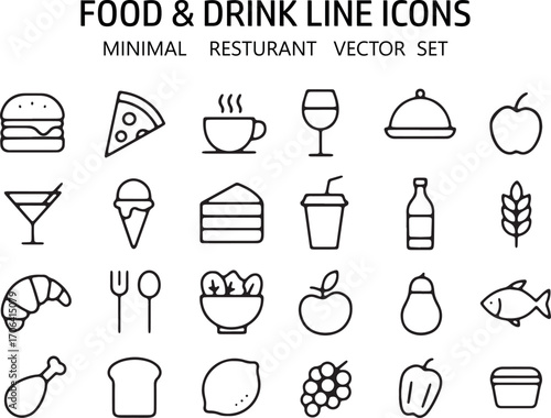 Minimalist food icons featuring croissant and fried chicken drumstick representing food culture and cuisine