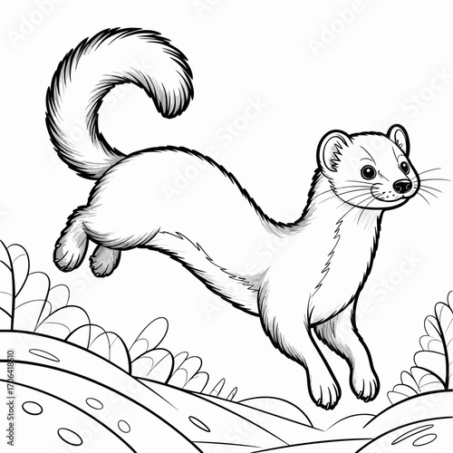 Cute Ferret Winter Coloring Page Vector Illustration