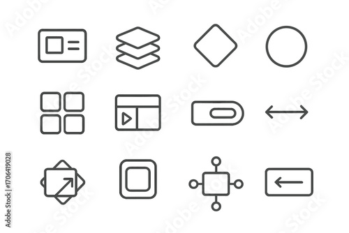 Component-Based Design Icons. Line style icons of component-based design: UI component, reusable block, variant icon, design token