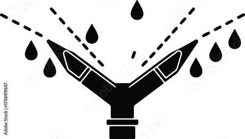 Illustrator Vector Irrigation system garden sprinkler water drops silhouette