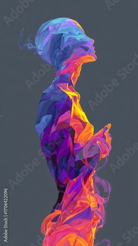 Abstract Silhouette of a Woman in Colorful Smoke and Light