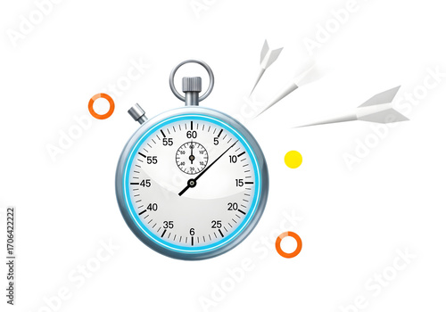 Creative stopwatch with darts and rings symbolizing speed precision competition achievement success and time management strategies Tansparent Background