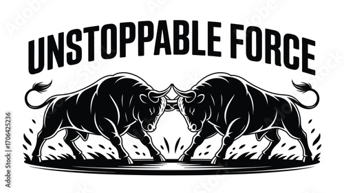 Unstoppable force with two powerful bulls facing each other ready for battle in an intense showdown
