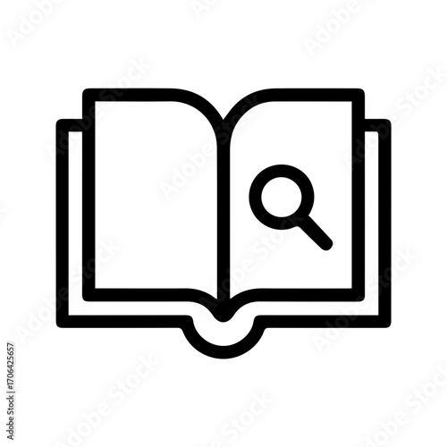 Uncover knowledge with this open book and magnifying glass icon, perfect for education, research, or learning applications in modern designs