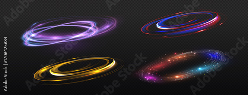 Luminous energy ring, futuristic swirl tunnel, glowing blue vortex, round frame light design