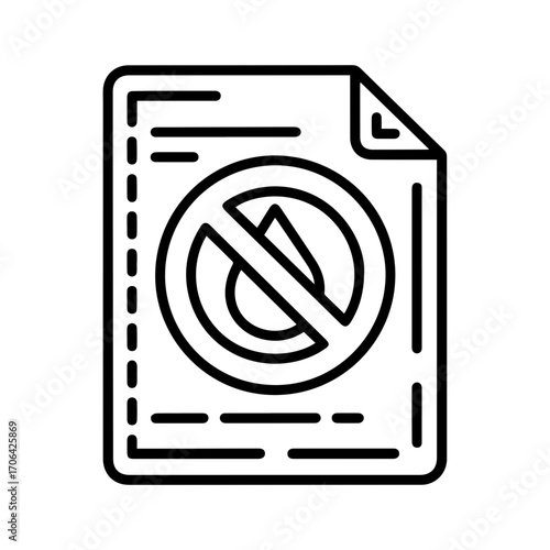 Prohibition icon on document page, no access allowed, restriction symbol, black and white design for print media, scalable vector based graphic element