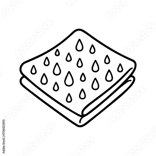 Stylized reusable cloth wipe with water droplets, perfect for eco-friendly cleaning, hygiene, and sustainable living promotions, simple modern line art style