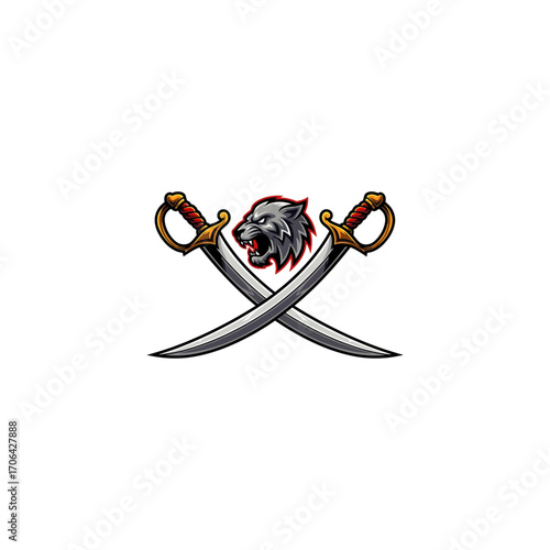 Crossed scimitar swords icon flat vector design.