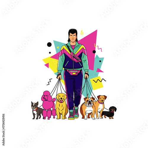 Dog walker icon flat vector design.