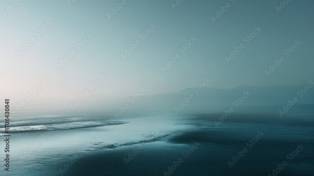 Fototapeta premium Mystic shoreline at dusk with ethereal fog rolling over the moody coastal scenery