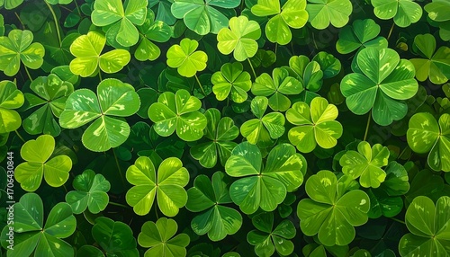 Close-up of vibrant green clover leaves