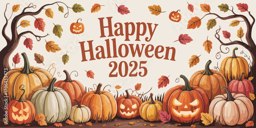 Happy Halloween 2025 Pumpkin Patch Illustration