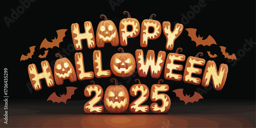Happy Halloween 2025 Pumpkin Bats Design