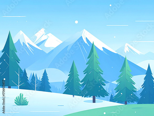 lat Design Winter Landscape with Mountains and Trees