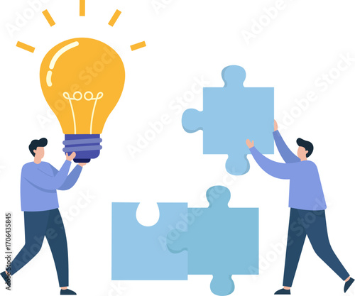 Teamwork meets innovation—one brings the idea, the other solves the puzzle. A visual metaphor for creative collaboration and problem-solving