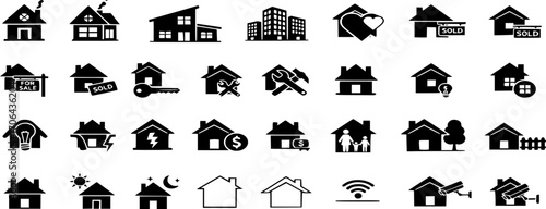 House and home icon set vector. Collection of buildings related solid icons