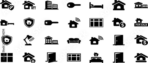 House and home icon set vector. Collection of buildings related solid icons