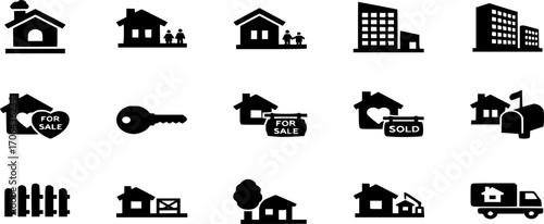House and home icon set vector. Collection of buildings related solid icons