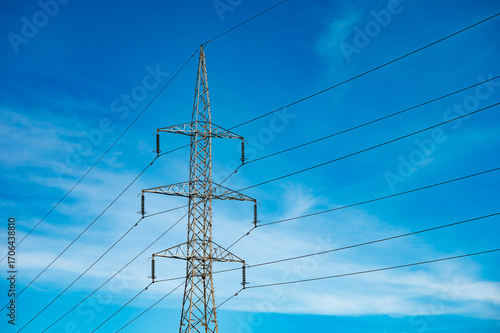 High voltage electricity pole in Eeklo, East Flanders, Belgium