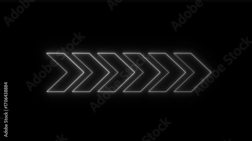 White Glowing Neon Arrow Loop Animation on Black Background in .