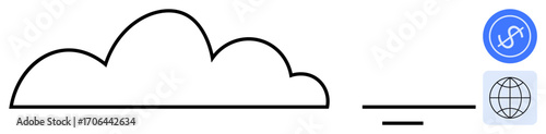 Cloud outline connected to a dollar icon and globe symbolizing online transactions, global network, and cloud computing. Ideal for finance, networking, technology, e-commerce, innovation, data