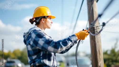 Technician working on utility pole