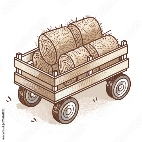 Hayride wagon carrying stacked hay bales in countryside setting  