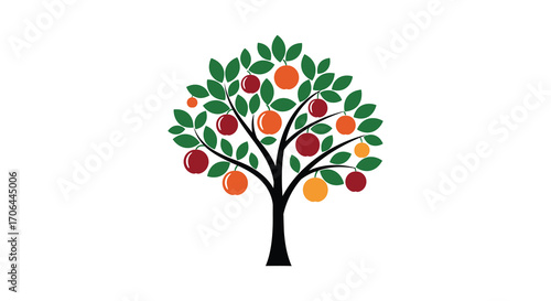 a colorful tree bearing various fruits and lush green leaves