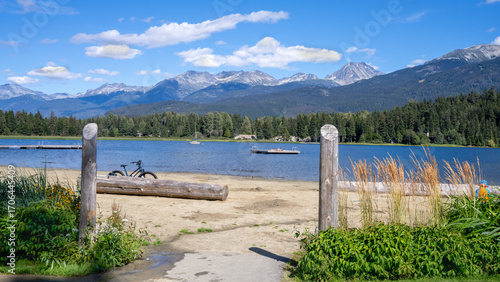 Alta Lake, Whistler, BC,  with mountain backdrop viewed from Rainbow Park on a sunny summer day.