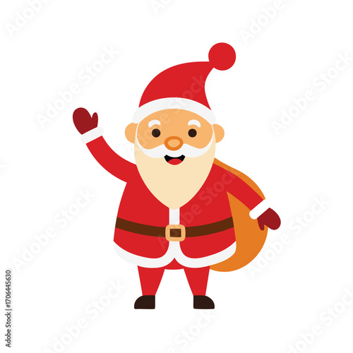 smiling santa claus waving happily with gift