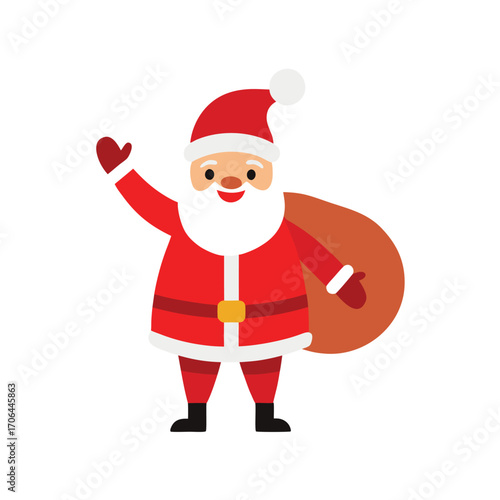 smiling santa claus waving happily with gift