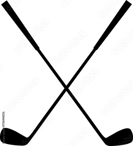 Silhouette of two crossed golf clubs, a simple and classic symbol of the sport
