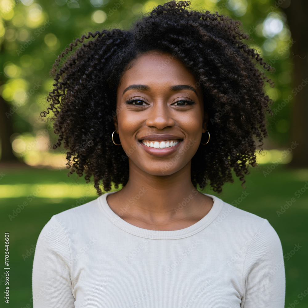 Fototapeta premium portrait of a young woman smiling in a square