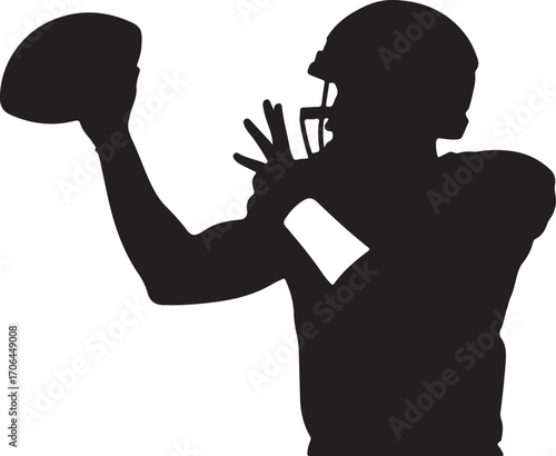 Black silhouette of a football quarterback throwing a pass american football