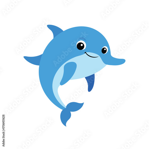 cartoon dolphin with smile on white background
