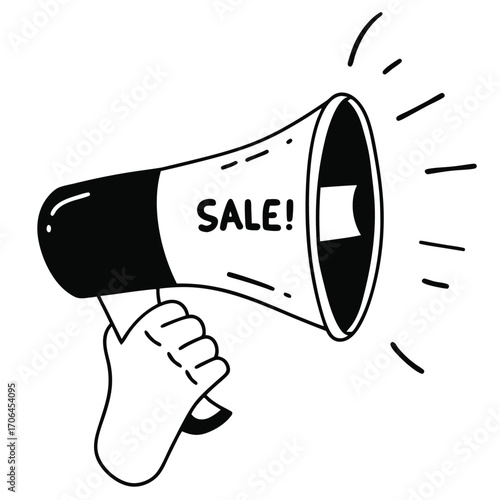 Vector art of hand holding megaphone with sale