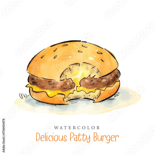 Watercolor Fast Food Delicious Patty Burger Vector