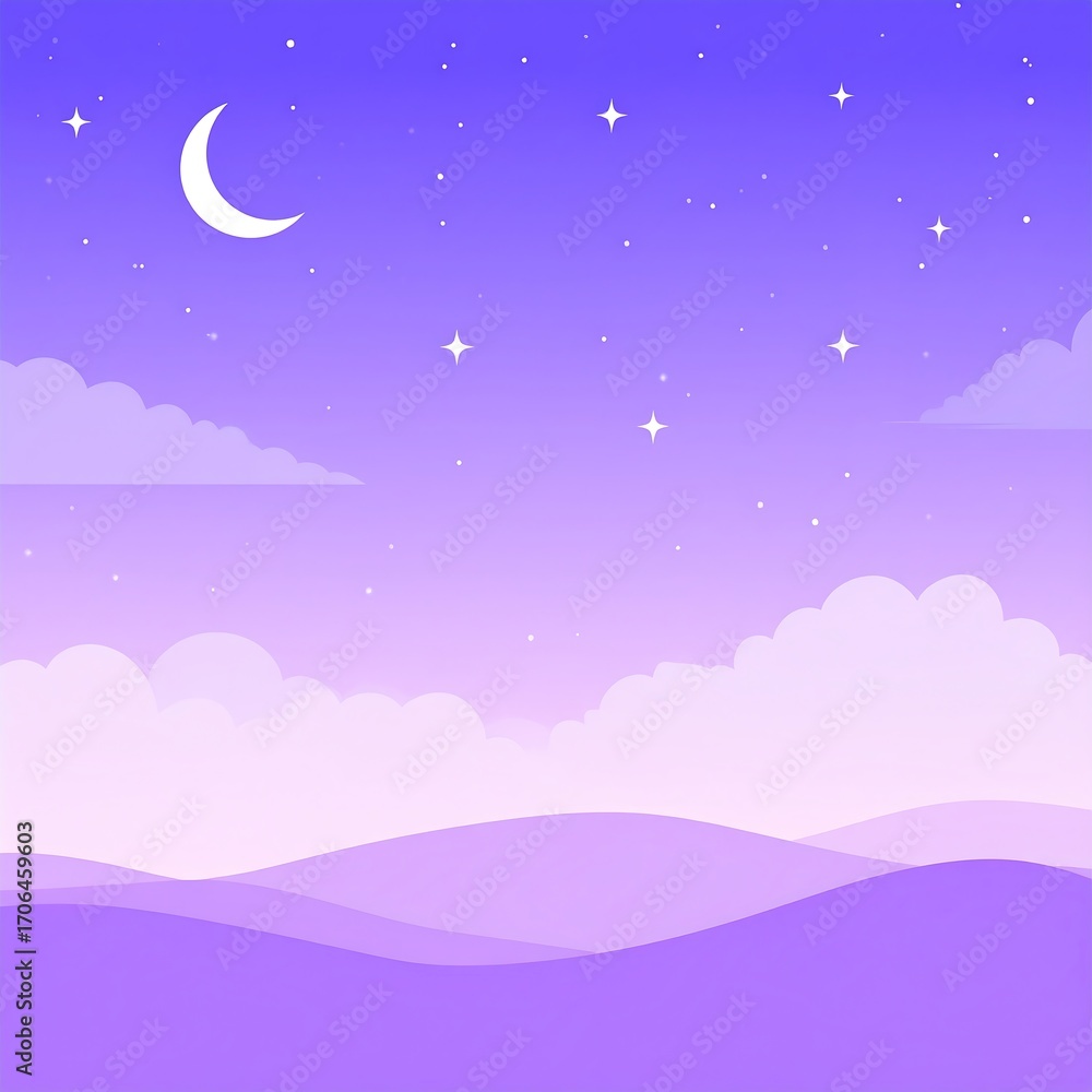 Fototapeta premium Pastel purple night sky landscape