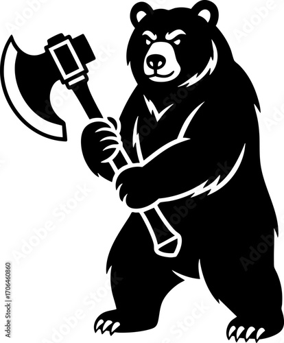 Bear Holding Axe Illustration