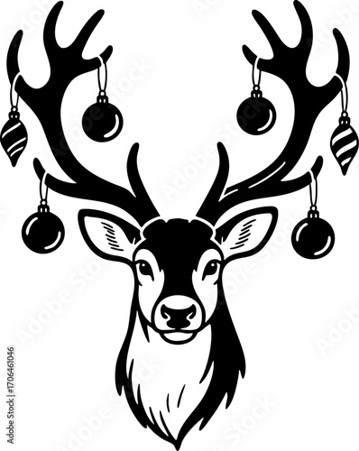 Reindeer with Christmas Ornament Antlers Illustration