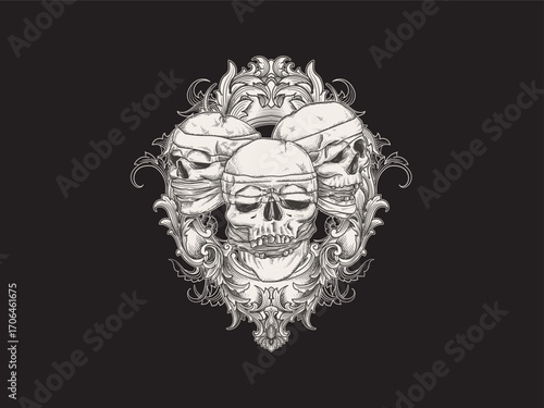 Floral Mummy Illustration | Skull Wrapped in Flowers | Gothic Horror & Tattoo Design