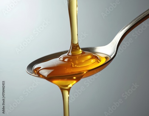 Wallpaper Mural Golden liquid honey pours from metal spoon creating thick, viscous drips. Sweet, syrupy substance glistens with rich amber hue. Ideal for culinary, health, science concepts, closeup shows flow of Torontodigital.ca