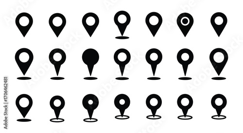 map markers arranged neatly in rows and columns