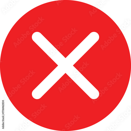 Simple white cross mark symbol inside a red circle icon graphic element