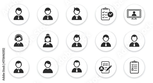 various professional icons depicting people and office tools