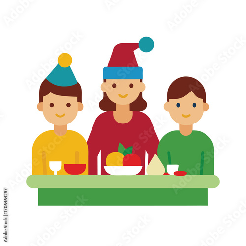  family christmas dinner illustration