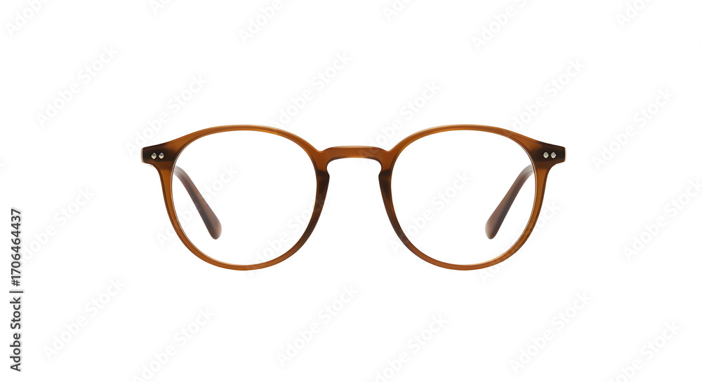 Fototapeta premium Brown round eyeglasses close-up studio shot isolated PNG with Transparent Background