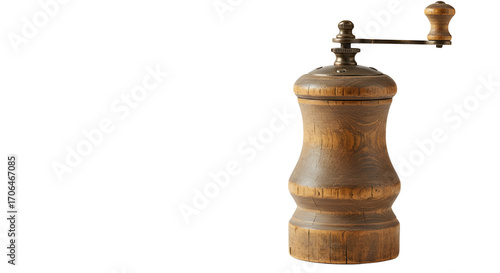 Antique wooden pepper grinder isolated PNG with Transparent Background