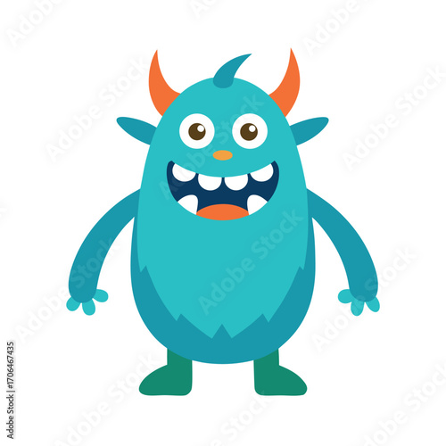 happy cartoon monster on white background